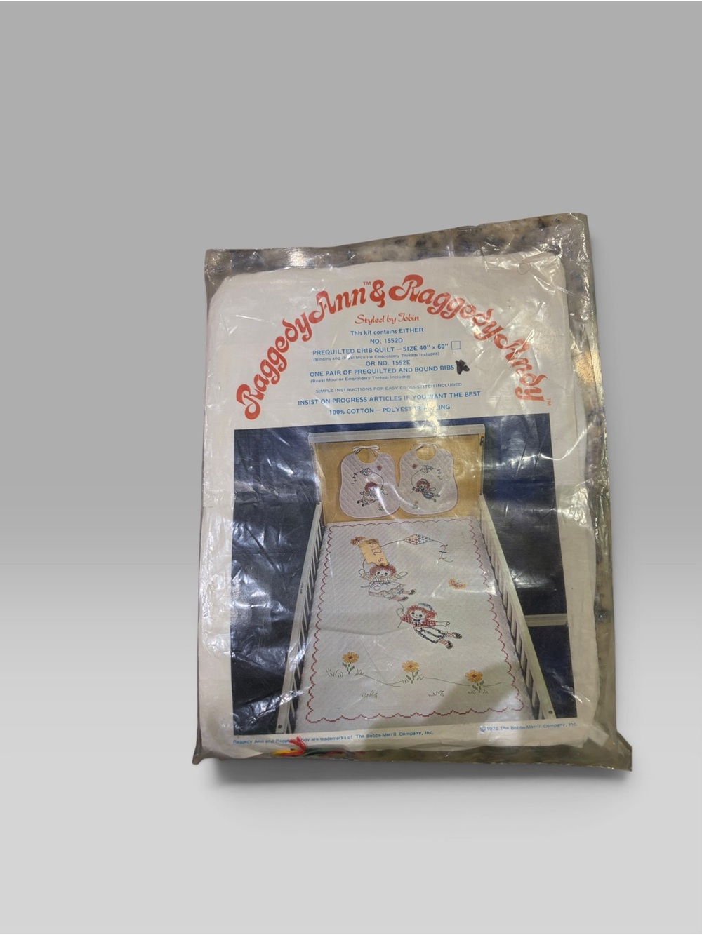 VTG 1976 Tobin Raggedy Ann Andy Stamped Cross Stitch Bibs Kit 1552E Sealed NOS